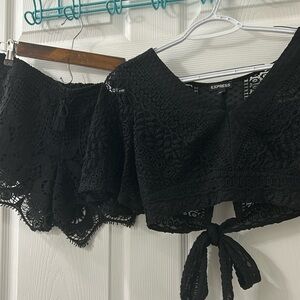 Express Black Lace Crop Top and Shorts Set